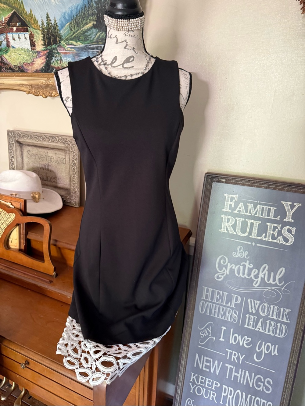 Betsey Johnson Black Sleeveless Dress Size 8 White Lips Lace Hem Fit & Flare - Picture 3 of 8